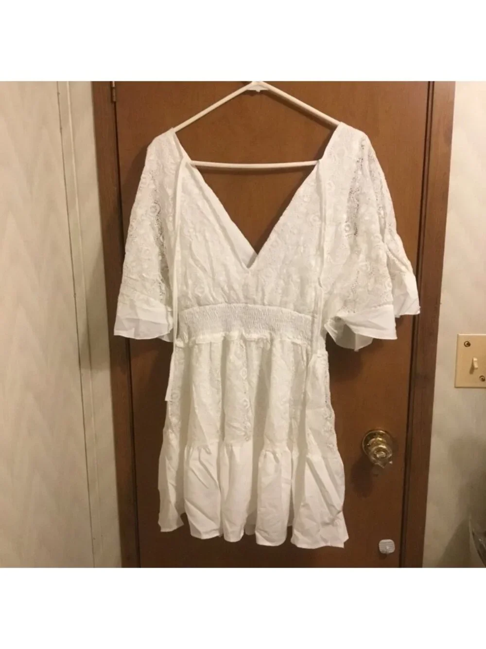 Casual Lace Patchwork Batwing Sleeve V Neck Fashion Summer Loose Dress L - Picture 7 of 7